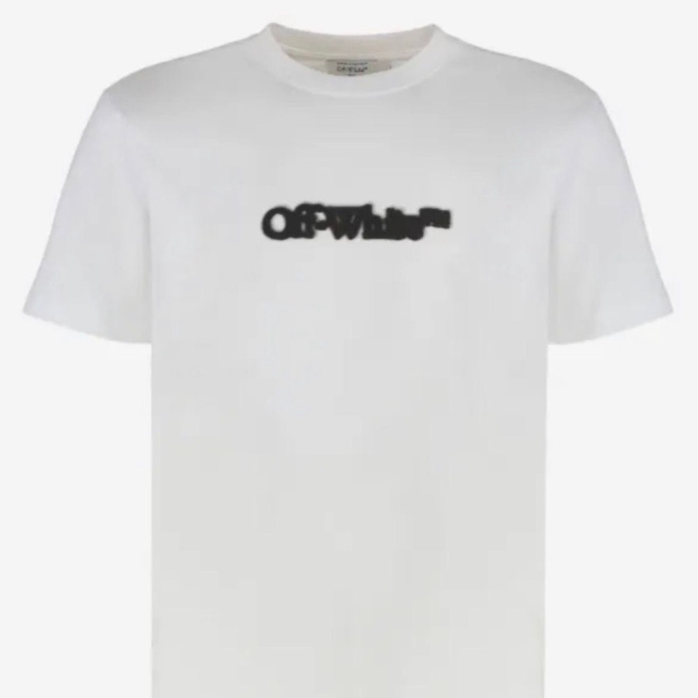 Off-White White Tee with Distorted Black Logo Print